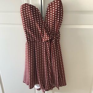 Brown dress white polka dots romper dress NWT